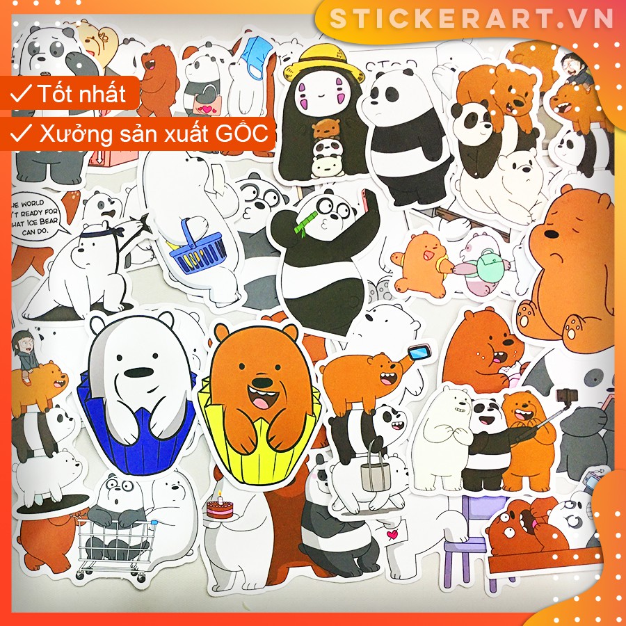 [WE BARE BEARS] 107 Sticker chống nước/dán xe laptop mũ bảo hiểm vali...