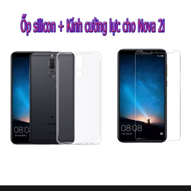 Combo bộ 2 kính Huawei Nova 2i Tặng ốp dẻo