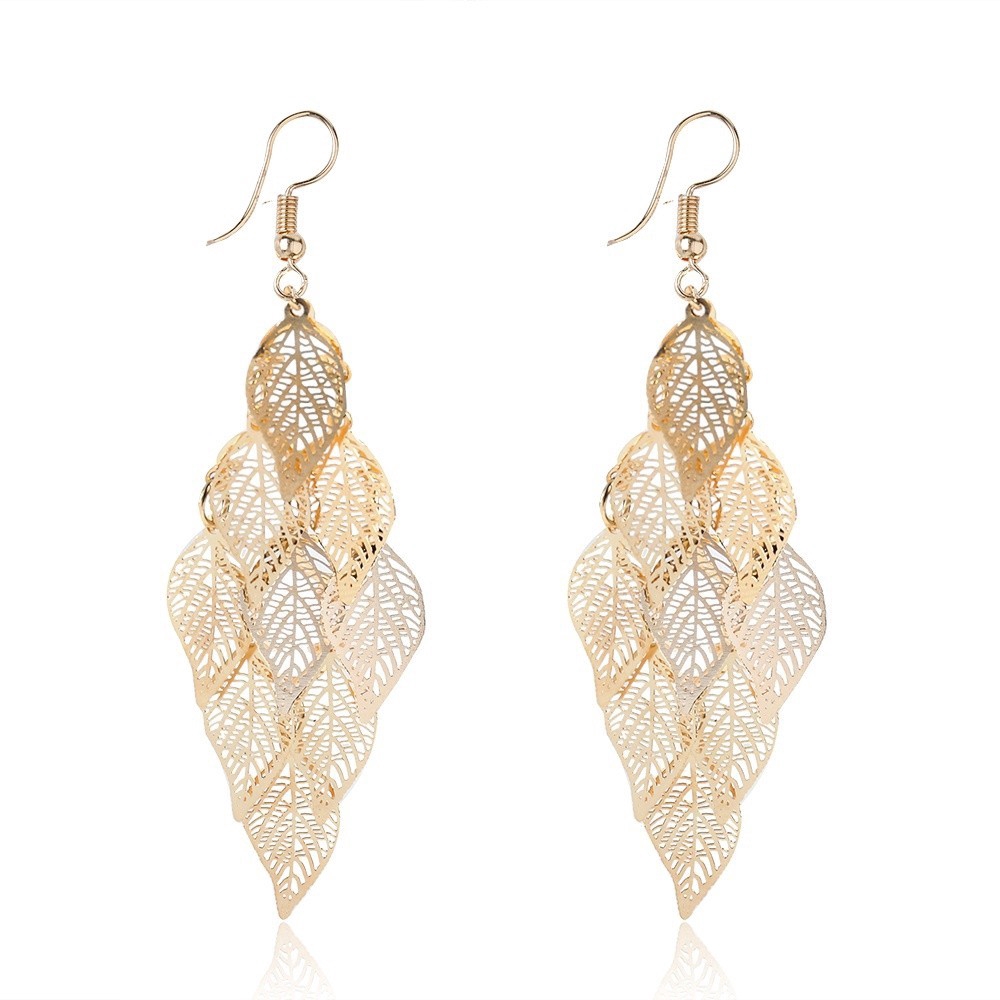 Hoa tai kiểu dáng dài phối họa tiết lá nhiều màu sắc đầy cổ điển