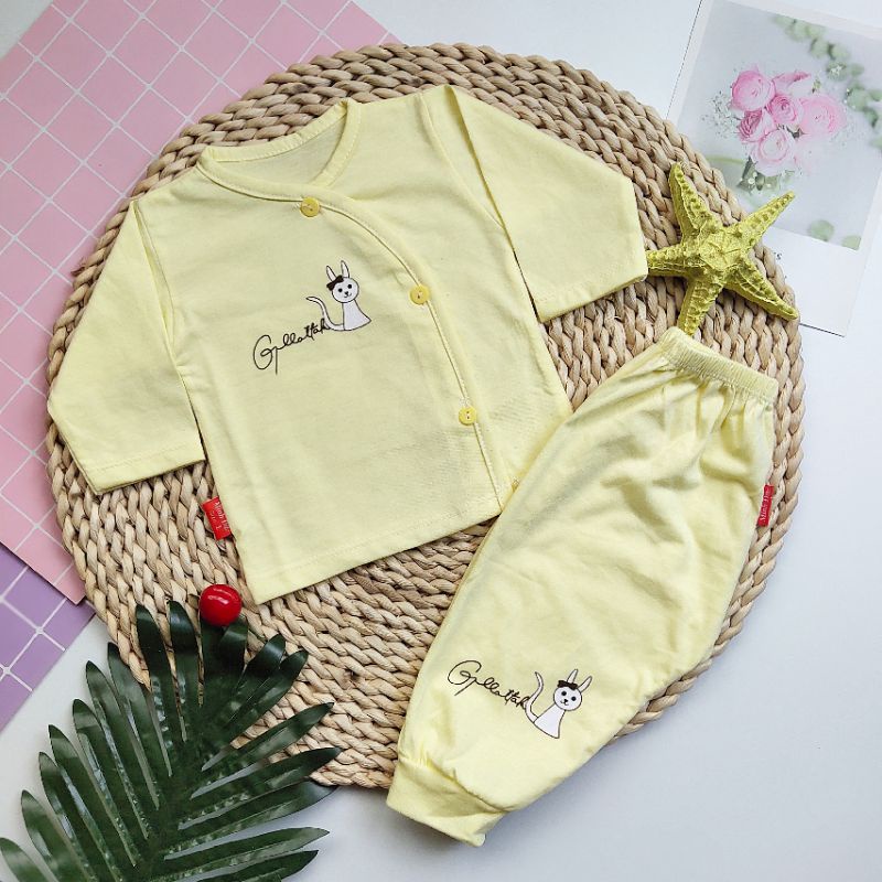 Bộ quần áo dài tay sơ sinh dài tay vạt chéo chất cotton đẹp