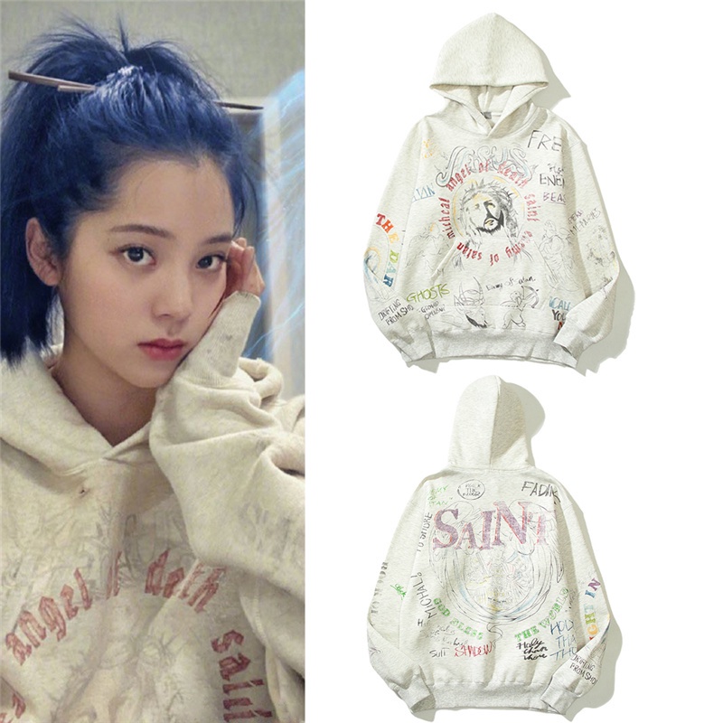 Áo hoodie Cotton tay dài in hình chân dung graffiti thời trang cá tính cho nữ
