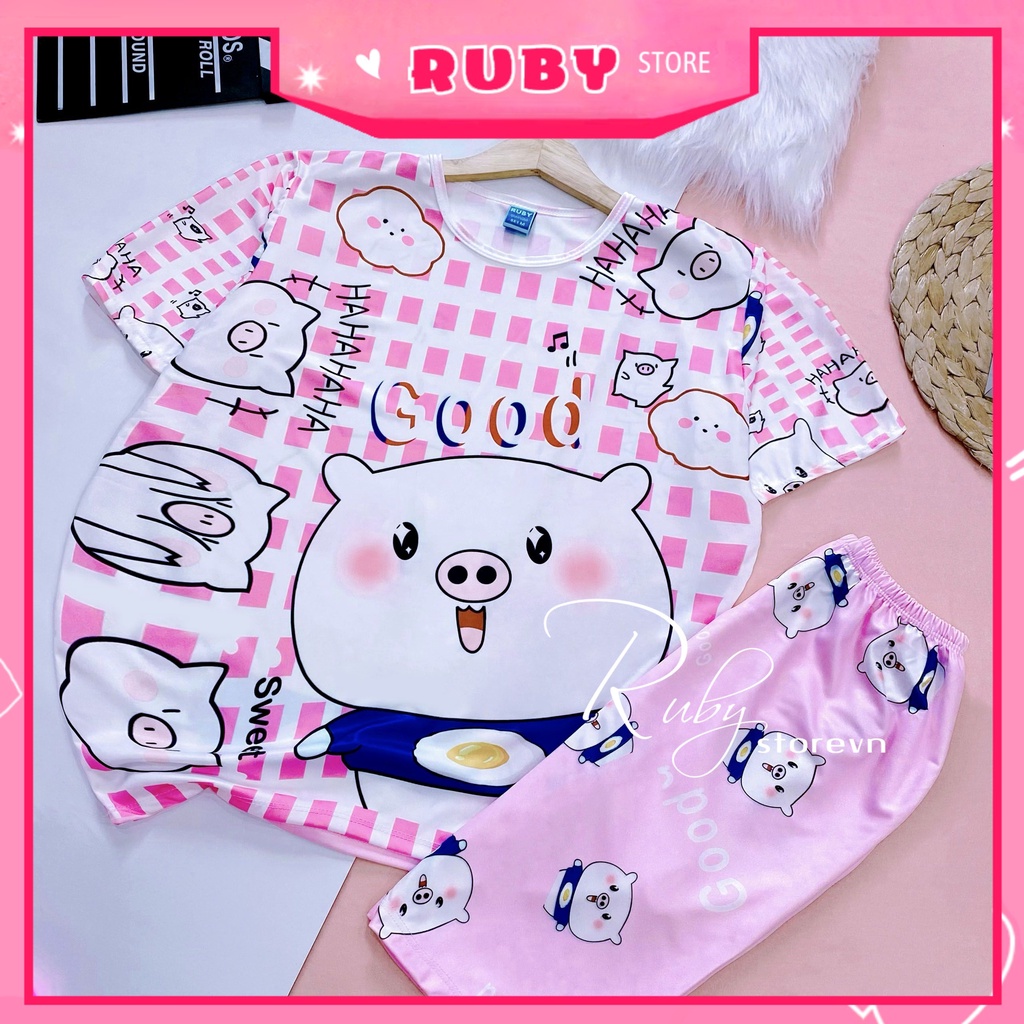 Đồ bộ thun QUẦN LỬNG cho bé mặc nhà size đến 70kg vải mềm mát in hình Doremon kitty Hoạt hình dễ thương DBRBL FULL SIZE
