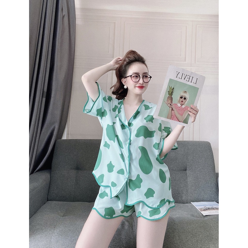 Pijama nữ, bộ mặc nhà tay ngắn, chất lụa 100D đẹp, mát, ít nhăn, phom rộng thoải mái dưới 65kg mặc vừa | BigBuy360 - bigbuy360.vn
