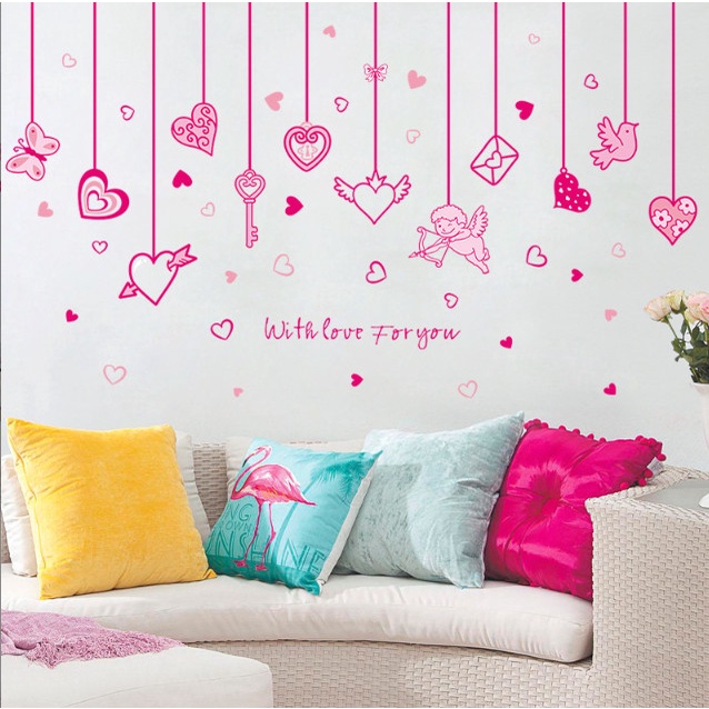 Decal trang trí tường - Rèm dây trái tim xinh xắn