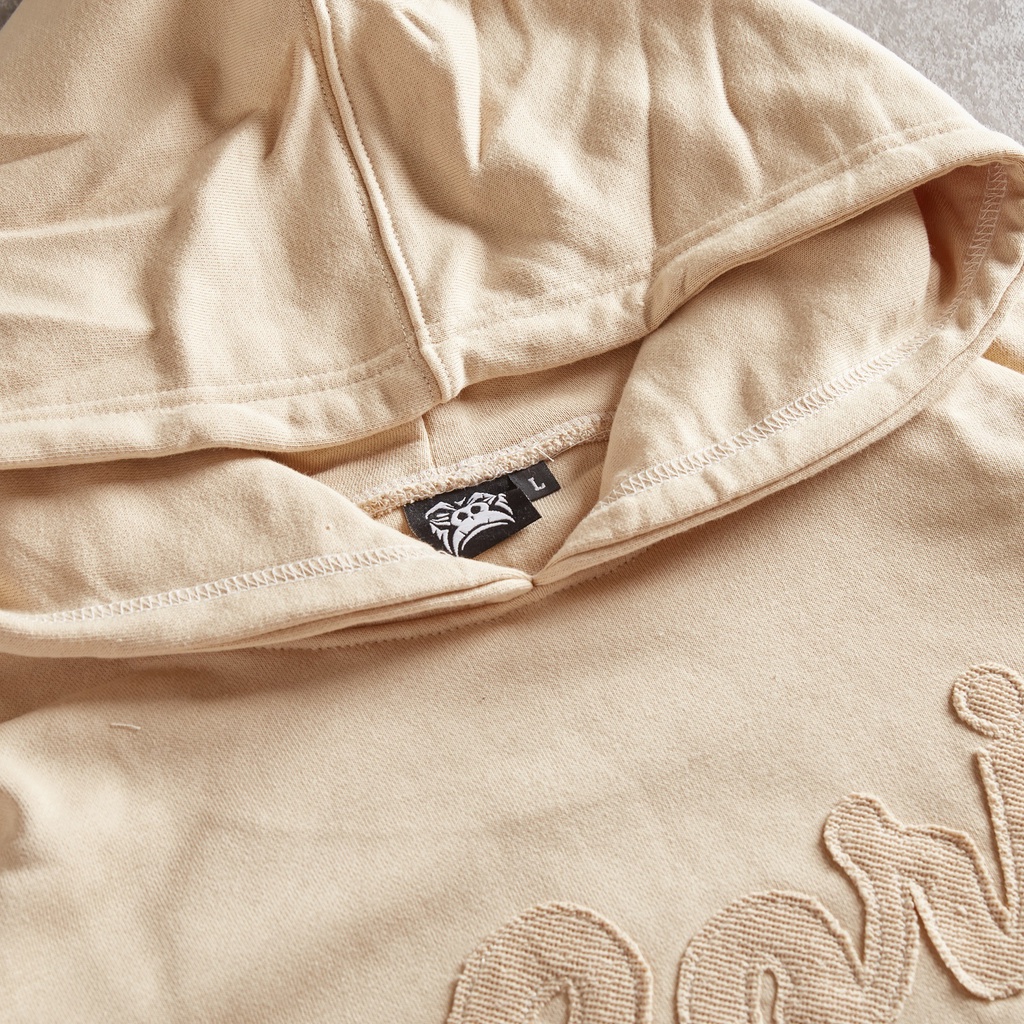 Áo Hoodie Tay Dài Gori | New Màu Beige Form Rộng Họa Tiết May Nổi