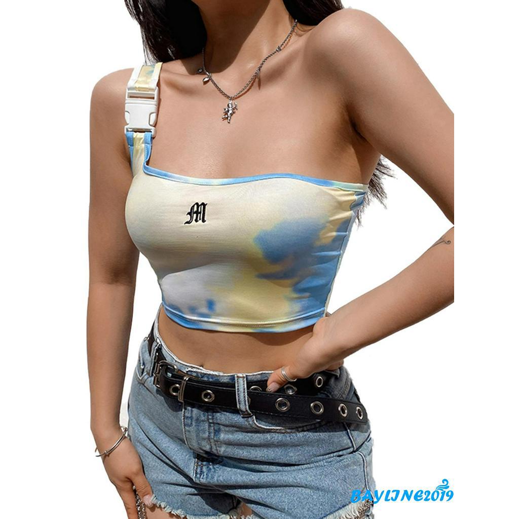 Áo crop top không tay thiết kế lệch vai quyến rũ thời trang cho nữ