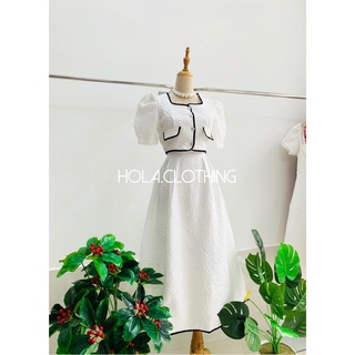 Set váy trắng gấm nổi cao cấp