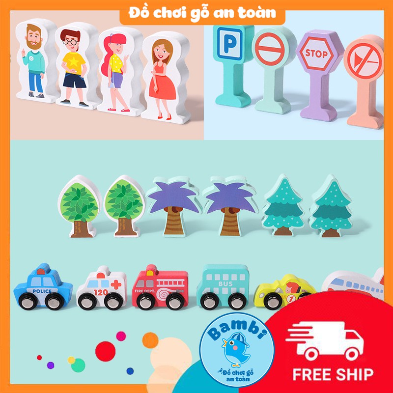 Mô hình thành phố, đồ chơi lắp ghép, xây dựng bằng gỗ