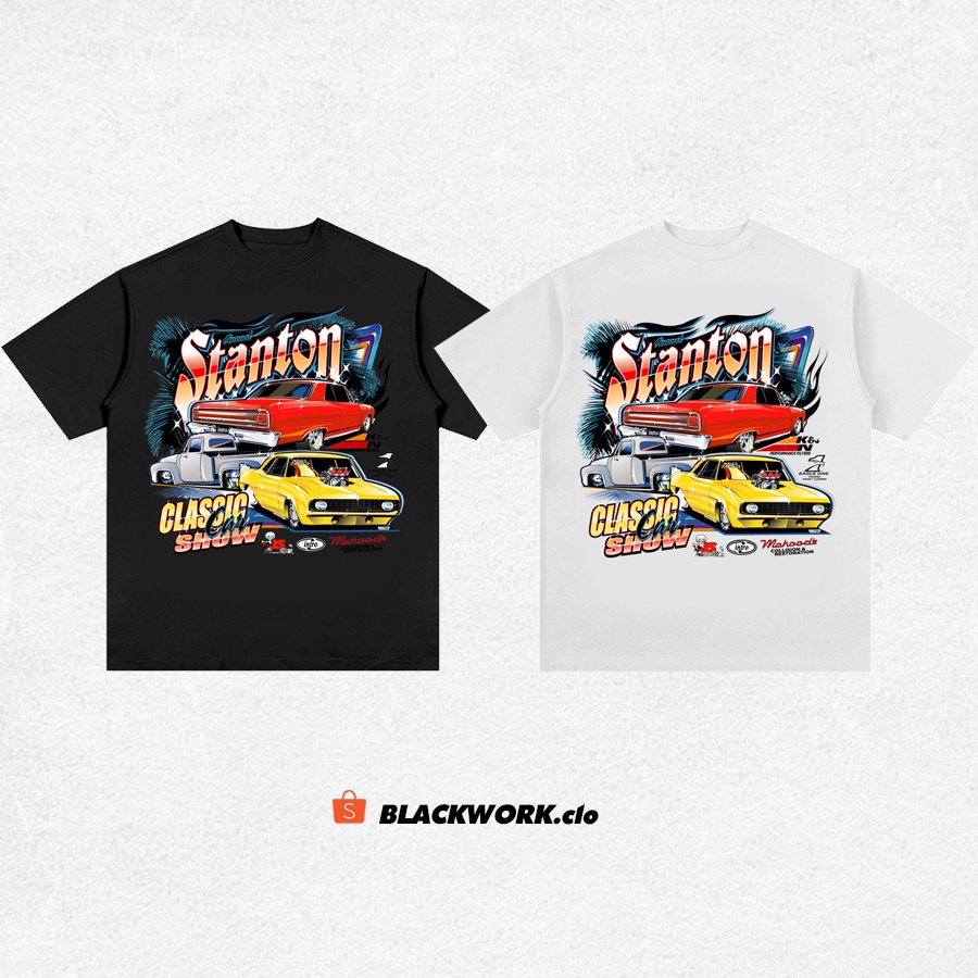 Blackwork | Áo Thun Vintage Car Stanton Tay Lỡ Unisex - Đen/Trắng Cổ Tròn
