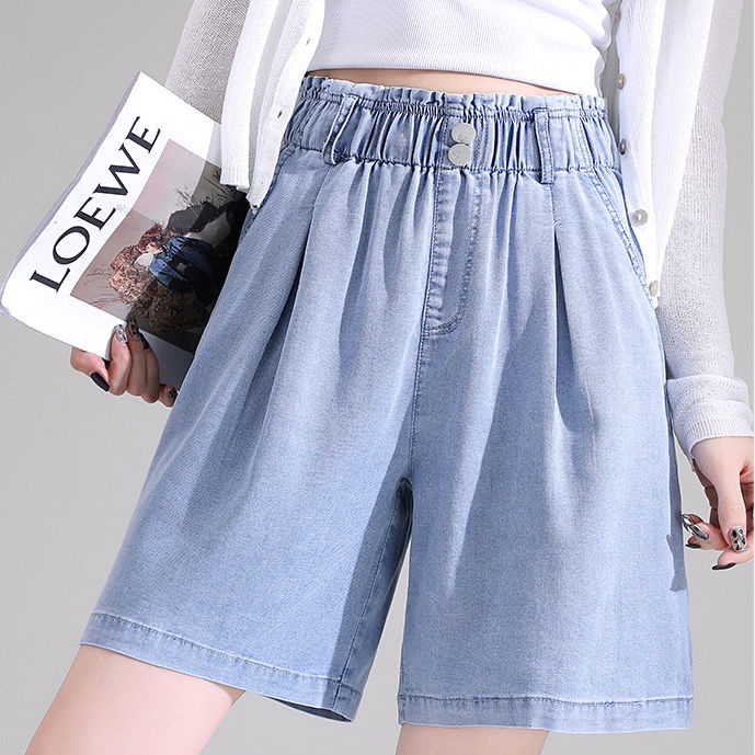 [LININ] Quần Short Denim Lụa Lạnh Mỏng Dáng Chữ a Ống Rộng Lưng Cao Mùa Hè Cho Nữ