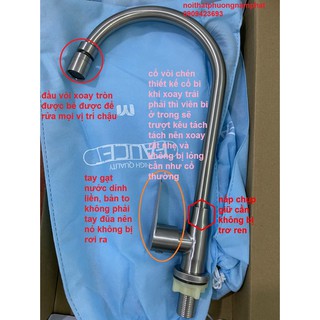 (Đầu vòi xoay tròn được) vòi rửa chén bát lạnh 100% INOX 304 N5012 Fotar vòi cổ bi không lỏng cần tay gạt nước dính liền