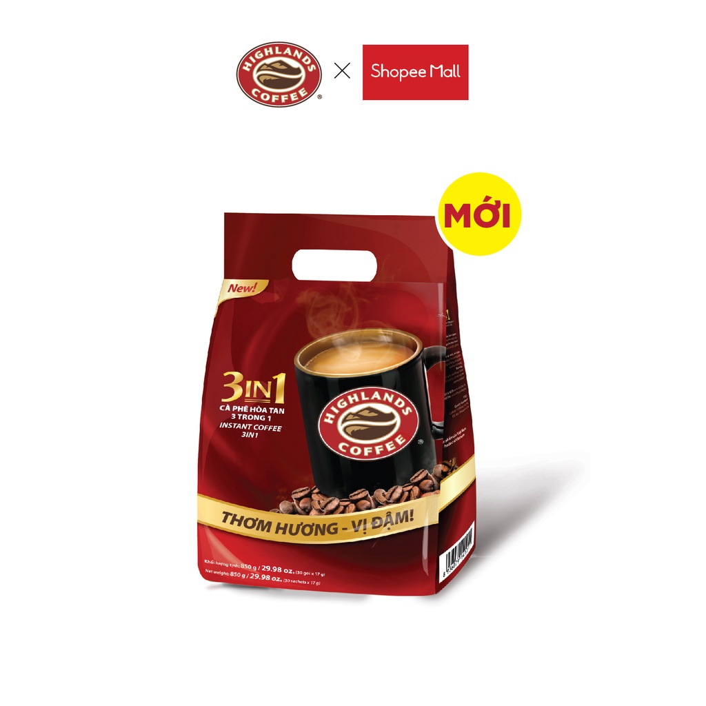 Cà Phê Highlands Coffee 3in1 Hòa Tan (50 Gói/túi x 17g/gói)