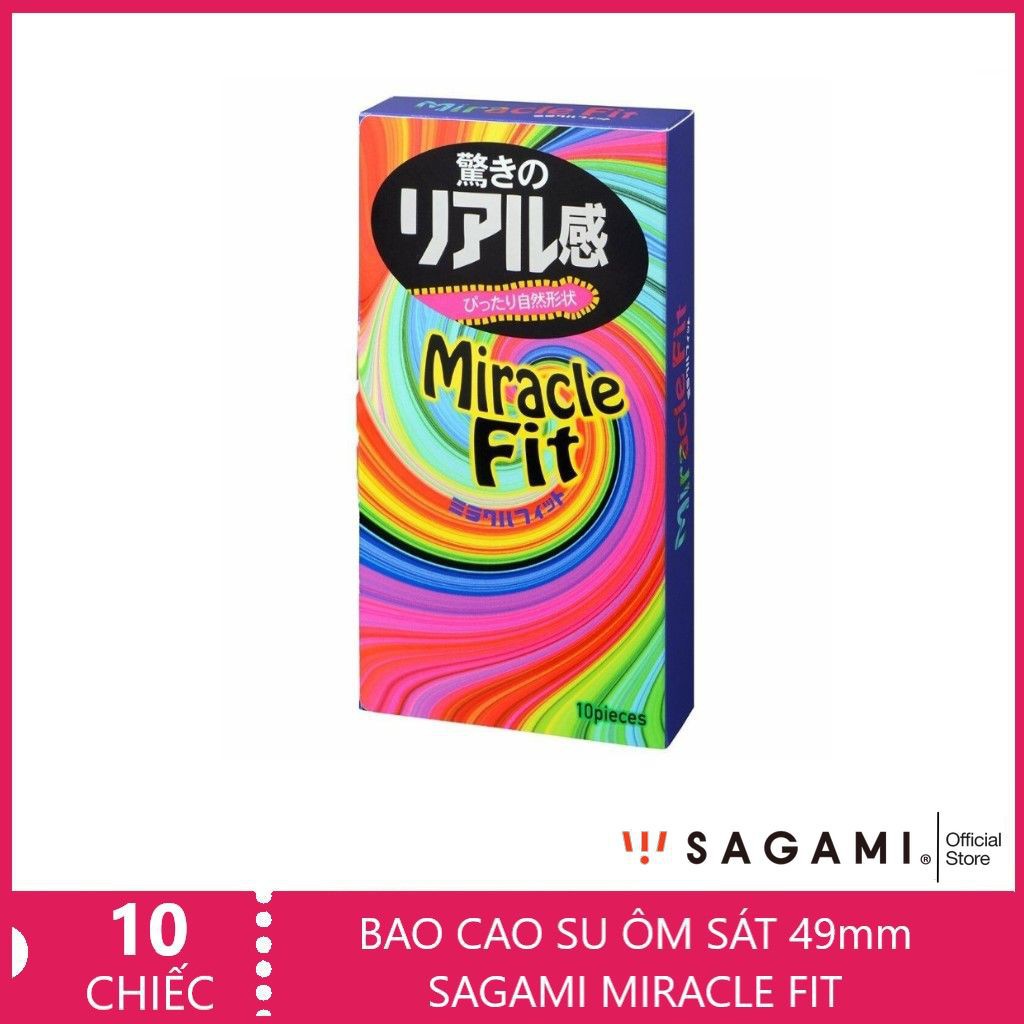 Bao Cao Su Siêu mỏng ôm sát Sagami Miracle Fit - size 49mm - hộp 10 chiếc