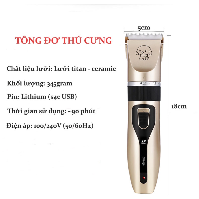 Tông Đơ Chó Mèo, Tông Đơ Tỉa Lông Thú Cưng Cắt Mạnh Máy Êm