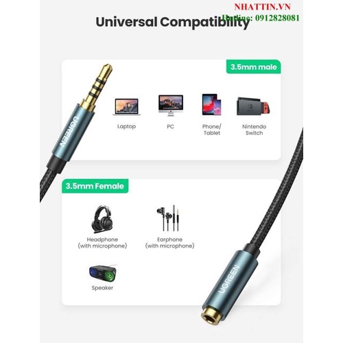 Cáp nối dài âm thanh AUX 3.5mm 3M Ugreen 70878 bọc Nylon cao cấp  Chính Hãng