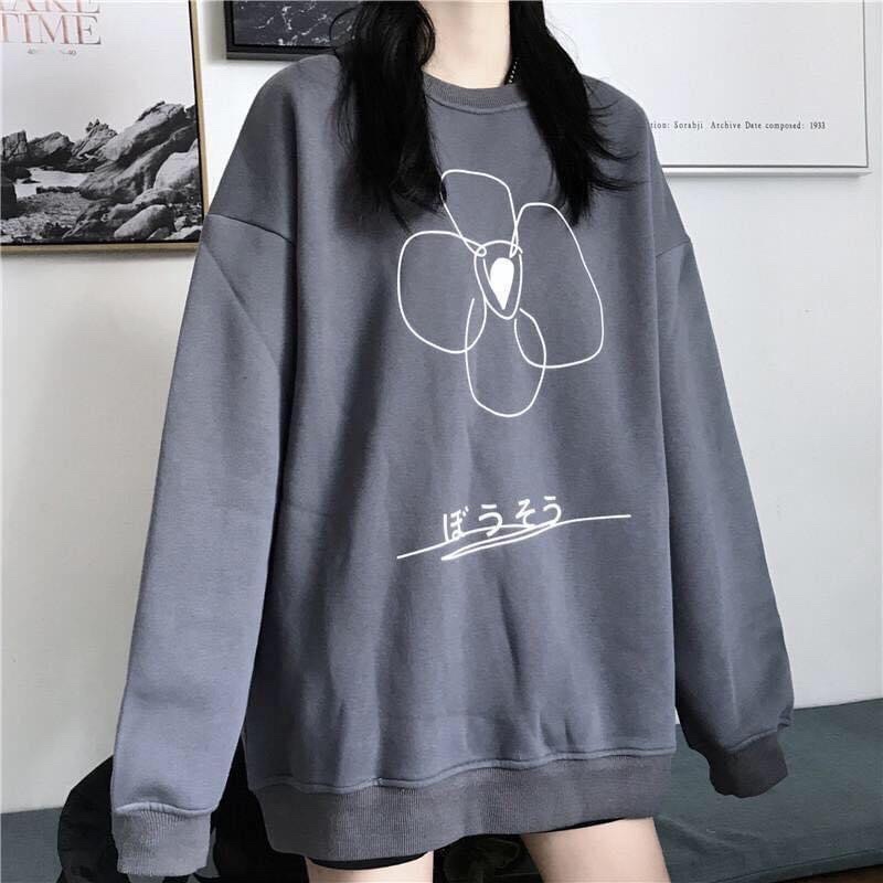 Áo Sweater Nỉ Bông Dài Tay Unisex Hoa(ODER 2 NGÀY)