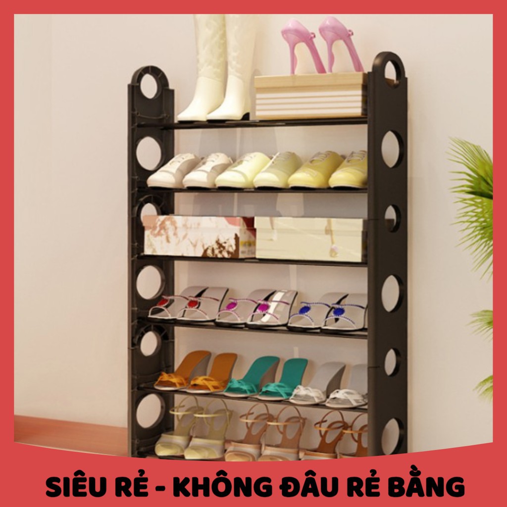 KỆ GIÀY 6 TẦNG INOX KHUNG ĐEN MẪU MỚI 2020