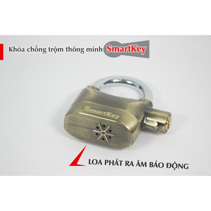 Khóa chống trộm báo động thông minh Smartkey - Vàng đồng + Kèm 1 bộ pin dự phòng