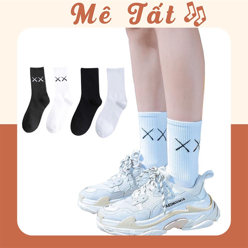Tất nữ cổ cao METAT, vớ cổ cao thể thao màu trơn basic chữ xx chất liệu cotton mềm thoáng mát dễ phối đồ M35
