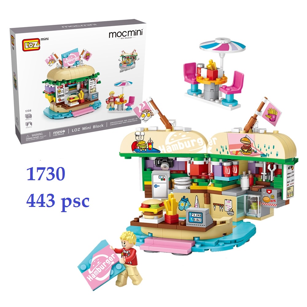 Đồ chơi lắp ghép building blocks LOZ cửa hàng tiện lợi- Drink shop- Hamburger shop- Cake shop-Chips shop