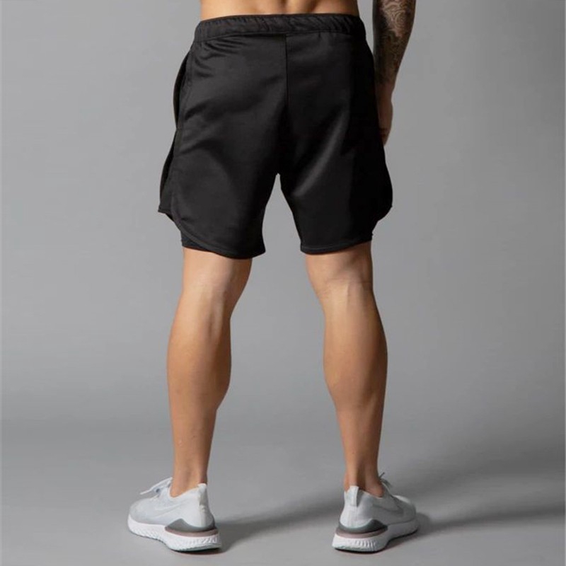 2 in1 Double-layer Fitness Running Sweat Shorts 2 in1 New Mens Stretch Quick-drying Breathable Shorts Sports Bottom Plus Size Short Pants Training Sports Wear