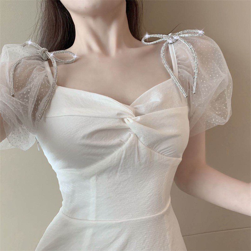 Váy tay bồng thắt nơ xinh xắn đáng yêu váy đi chơi mùa hè