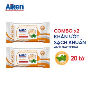 Aiken Combo 2 Gói Khăn Ướt Sạch Khuẩn Chiết Xuất Bạc Hà 20 Tờ/gói