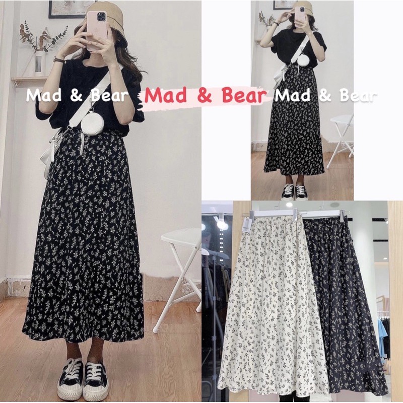 🌿 CHÂN VÁY HOA NHÍ VINTAGE DÁNG DÀI 2 MÀU ĐEN, TRẮNG 🥰