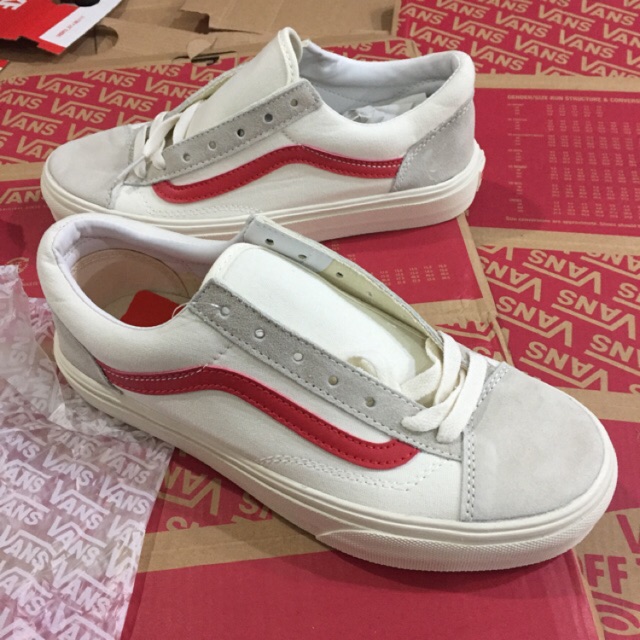 Giày Vans Style ( trắng sọc đỏ)