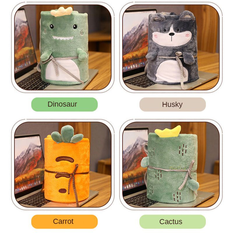 Chăn Cuộn Vải Flannel Họa Tiết Khủng Long Hoạt Hình Dễ Thương Cho Bé