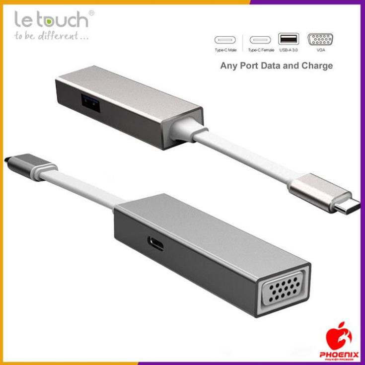 Cáp USB Type C VGA/USB 3.0 Adapter Hub with Power Delivery Letouch ( Xám)