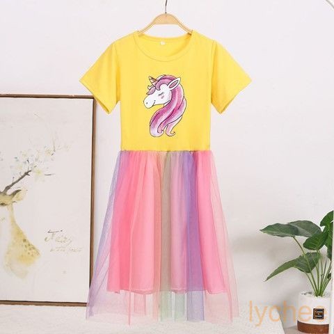 Đầm Công Chúa In Hình Kỳ Lân Cho Bé Gái 2020