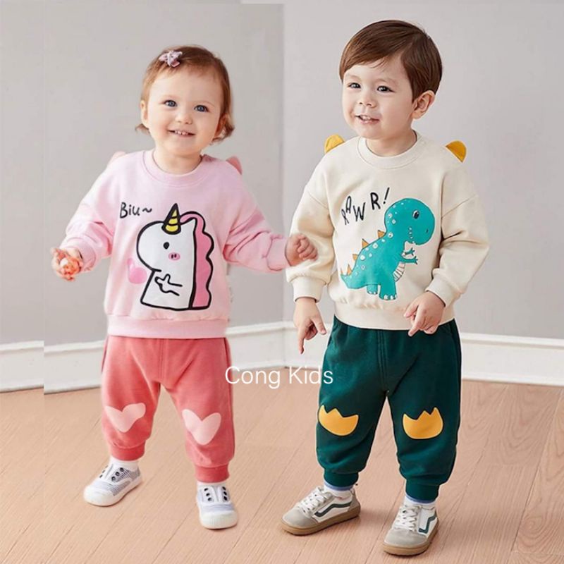 【8-16KG】Bộ nỉ da cá bé gái, trai, bộ đồ thu đông cho bé, quần áo trẻ em