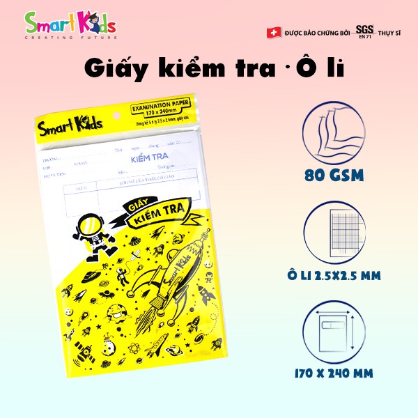 Giấy kiểm tra Smartkids SK-EP201 ( 1 xấp ) Dành cho học sinh cấp 1 cấp 2 và cấp 3. Giấy tốt, có ô ly, viết không lem