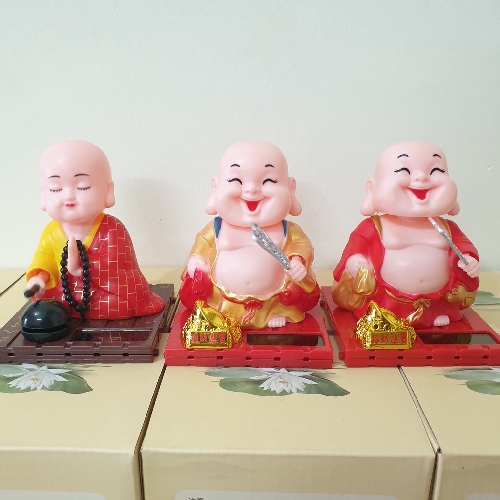 [BÁN SỈ, BÁN BUÔN] Set 10 Tượng Chú Tiểu Gõ Mõ Tụng Kinh, Phật Di Lặc Gật Đầu Vẫy Quạt, Thầy Chùa Gõ Mõ