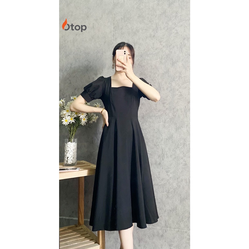 Váy voan lụa xòe cổ vuông thiết kế tay bồng OTOP mã Vaycovuongcoc125