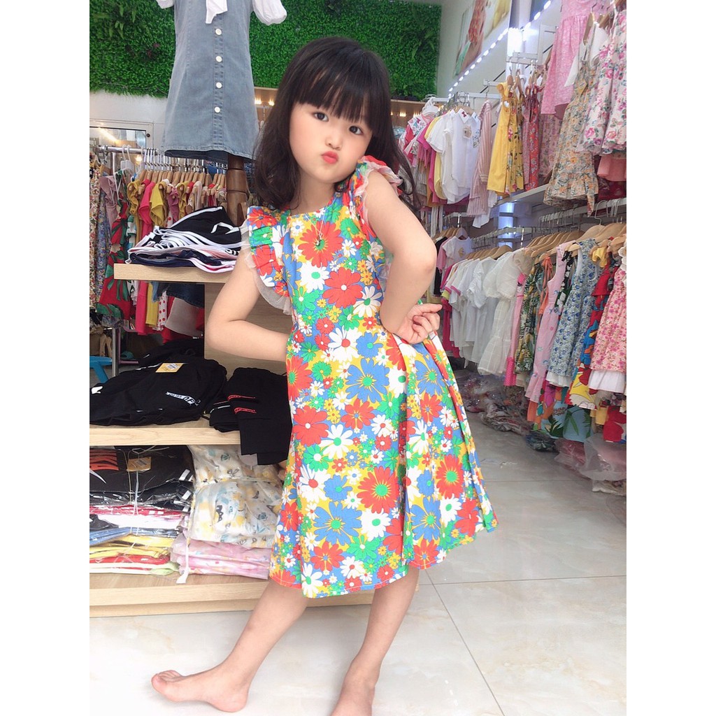 "Sale sale 20% toàn bộ sản phẩm Beekids"" Free ship 300k" Váy hoa dáng babydoll chất vải thô dành cho bé gái từ 1-6 tuổi