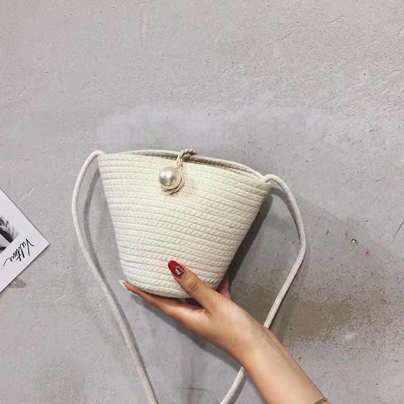 Túi Cói Cotton Phối Hạt Cườm Túi Đi Biển Xinh Xắn R1767