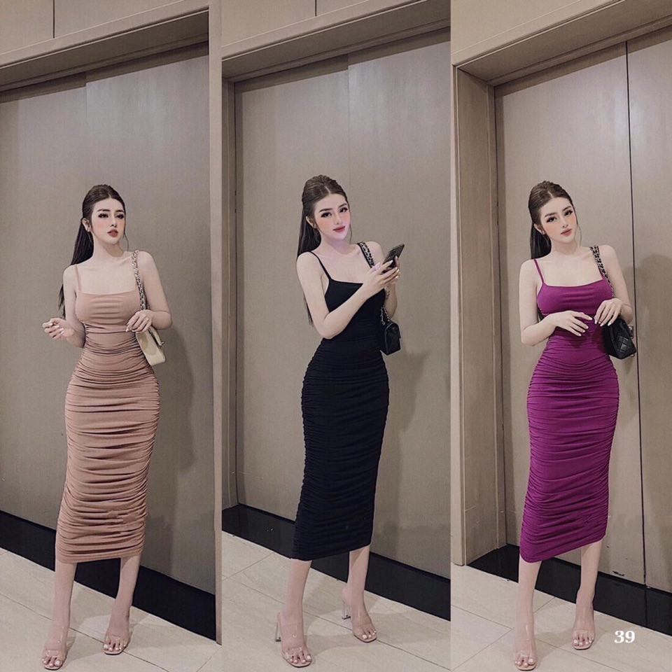 Váy đầm body 2 dây body rúm nhiều màu  váy Annastore