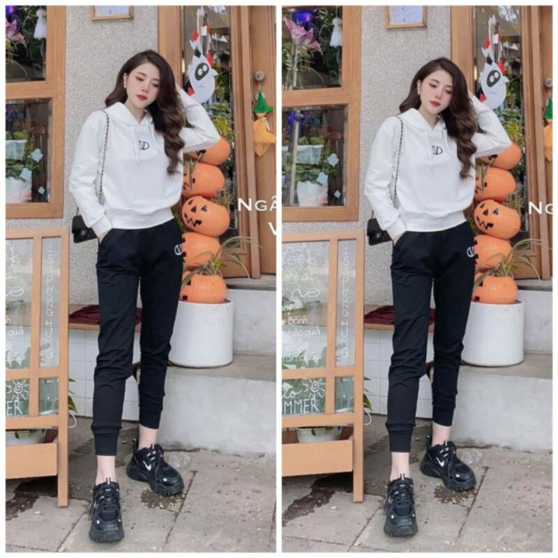 Bộ Thể Thao Nữ Cao Cấp Phối Mũ Thêu Das , Sét Thể Thao Nữ Thu Đông Chất Umi Năng Động