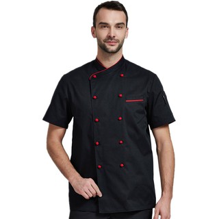 Áo bếp trơn kaki ngắn tay màu đen - Áo bếp đồng phục