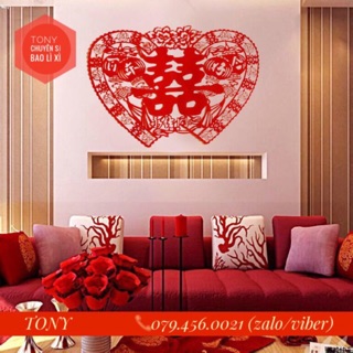 (CƯỚI) CHỮ HỶ DÁN TƯỜNG SANG TRỌNG SIZE ĐẠI - TẶNG KÈM KEO DÁN CHUYÊN DỤNG