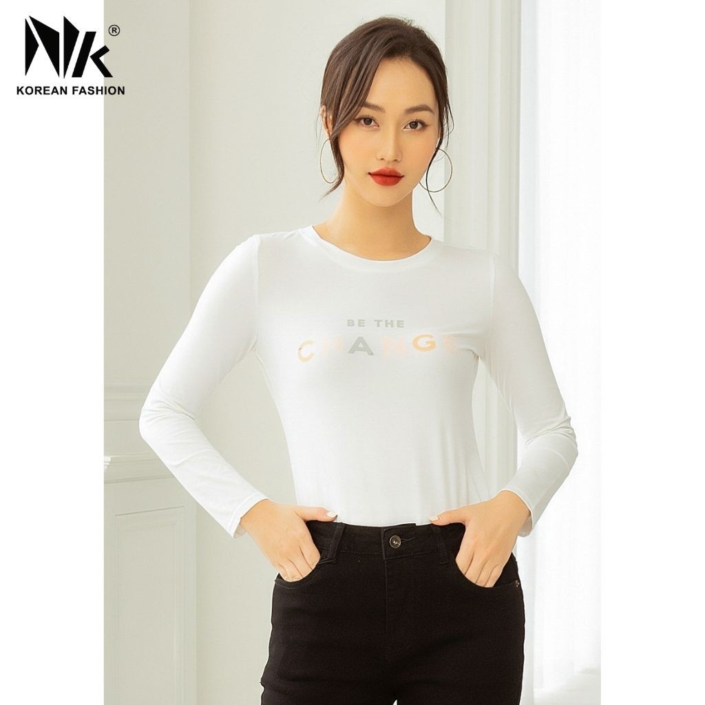 Áo Thun Nữ Dài Tay NK FASHION Dáng Ôm Cổ Tròn In Chữ Change, Chất Liệu Cotton Mềm Mịn, Co Giãn NKAT2012003