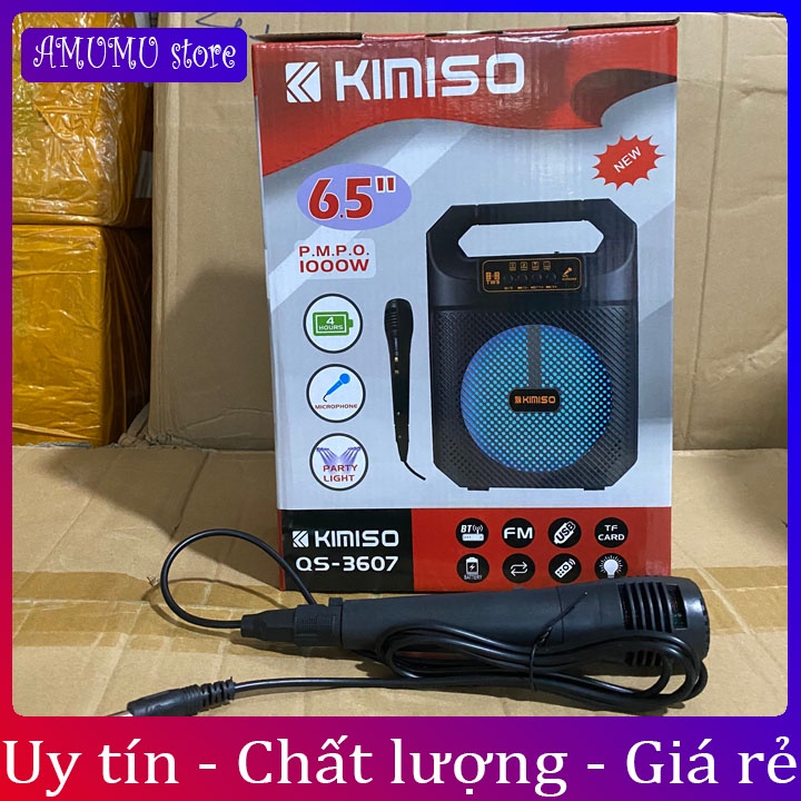 Loa Bluetooth karaoke xách tay Kimiso KM-S1/S2 - 2 Bass Cực Mạnh, Tặng 1 Micro Có Dây Hát Karaoke