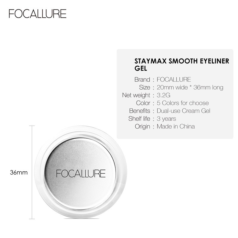 Gel kẻ mắt Focallure dạng kem chức năng kép chống thấm nước kèm cọ tiện lợi | BigBuy360 - bigbuy360.vn