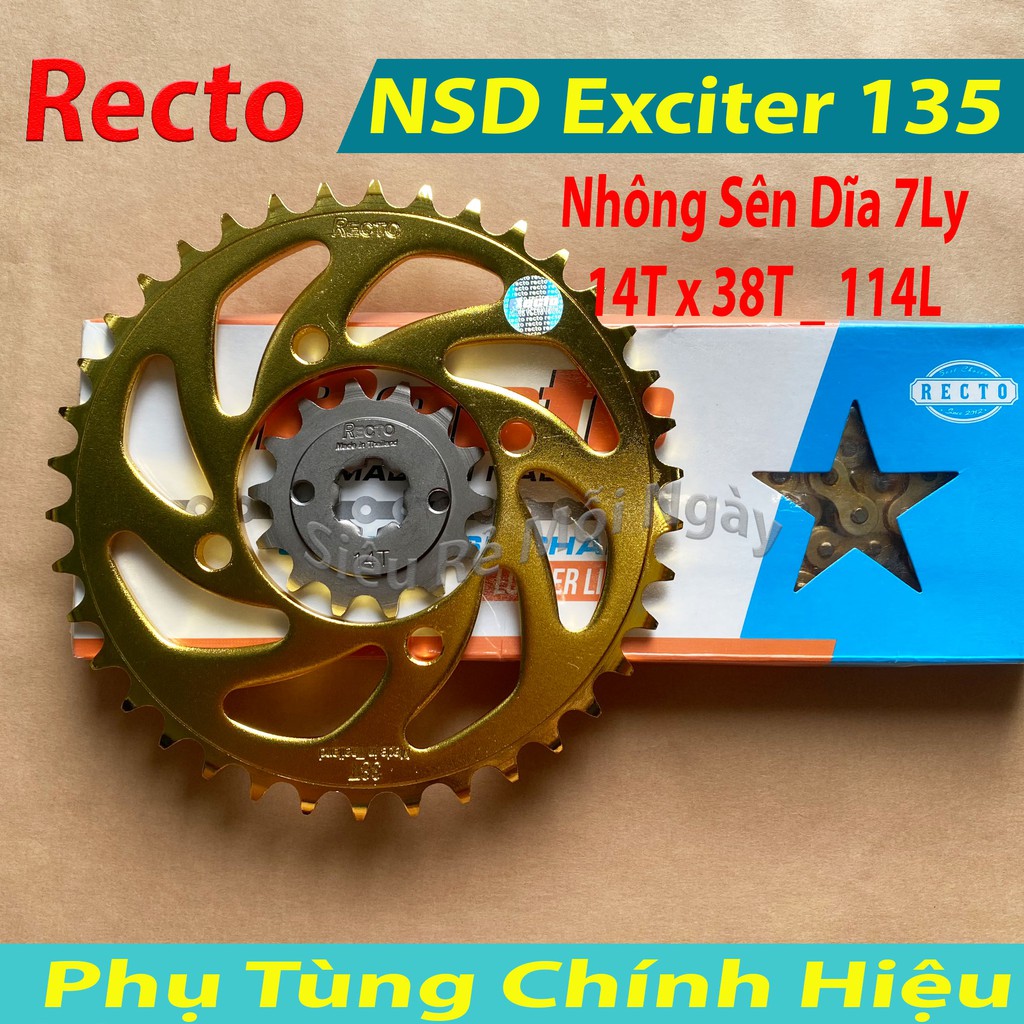 Nhông sên dĩa vàng 7 ly Recto Yamaha Exciter 135cc Thái Lan Độ Kiểng