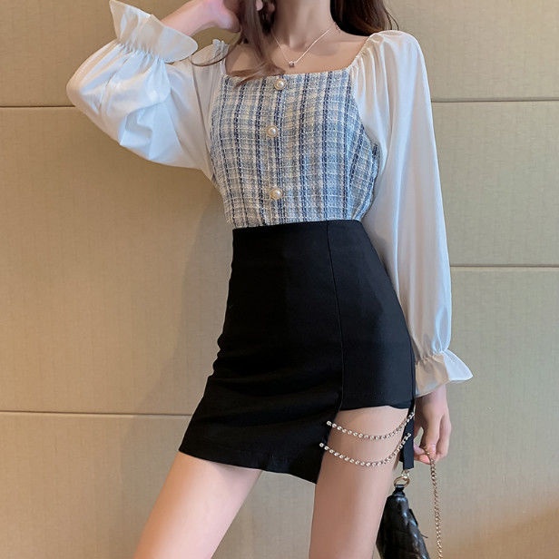 Chân váy chữ A màu đen lưng cao đính đá quyến rũ cho nữ