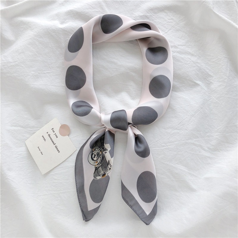 [Spring and summer new] green polka dot flower small scarf spring and autumn imitation real silk solid color hair band tie ribbon professional decoration scarf for women