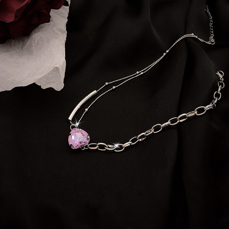 Dây chuyền 1022 mặt hình trái tim đính kim cương màu tím thời trang cá tính dễ phối đồ độc đáo