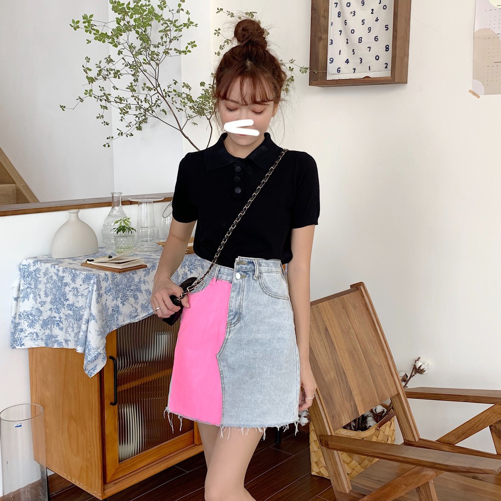 Chân váy jean chữ a mini Emilyshop